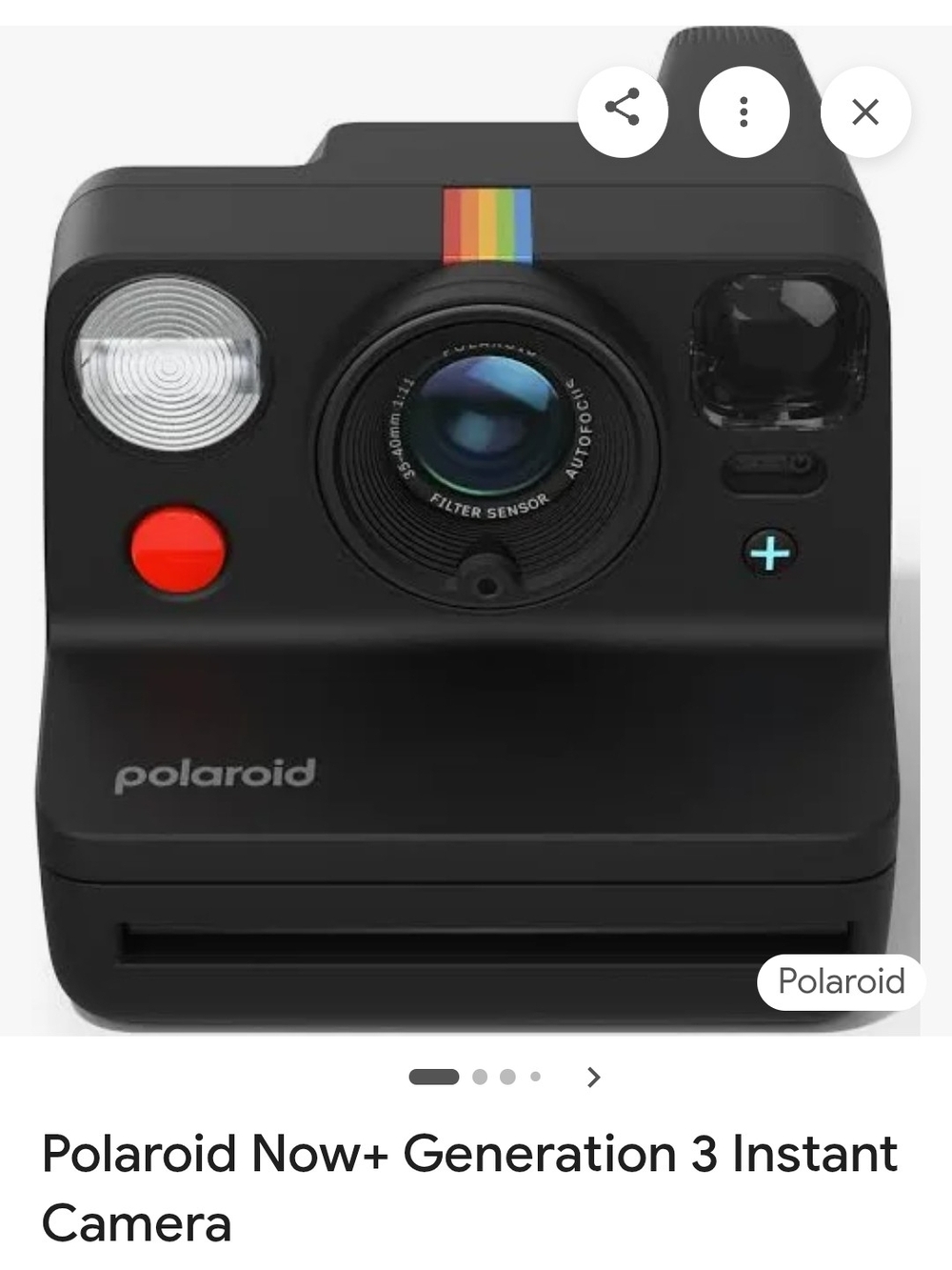 Polaroid Instant Camera in Black with Red Button and Rainbow Stripe